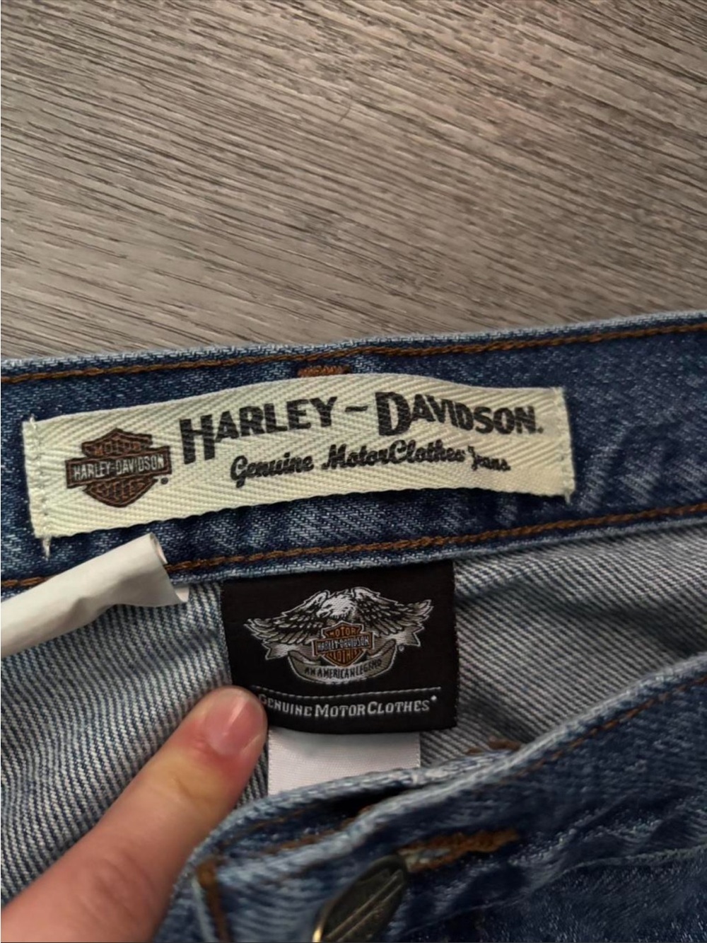 Harley-Davidson Men's Blue Denim Relaxed Jeans with Brown Stitching